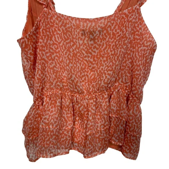 Express Orange/White Print Textures Ruffle Wrap Peplum Tank Top Women's Size L - Picture 6 of 9